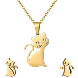Women's Gold Cat Animal Stainless Steel Necklace
